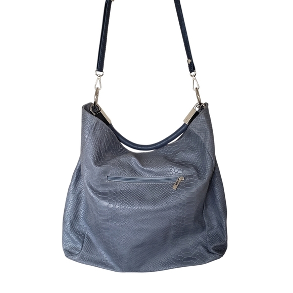 Anna Morellini Gray Leather Shopper Bag Snakeskin Embossed Chunky Hardwa… - Picture 3 of 14